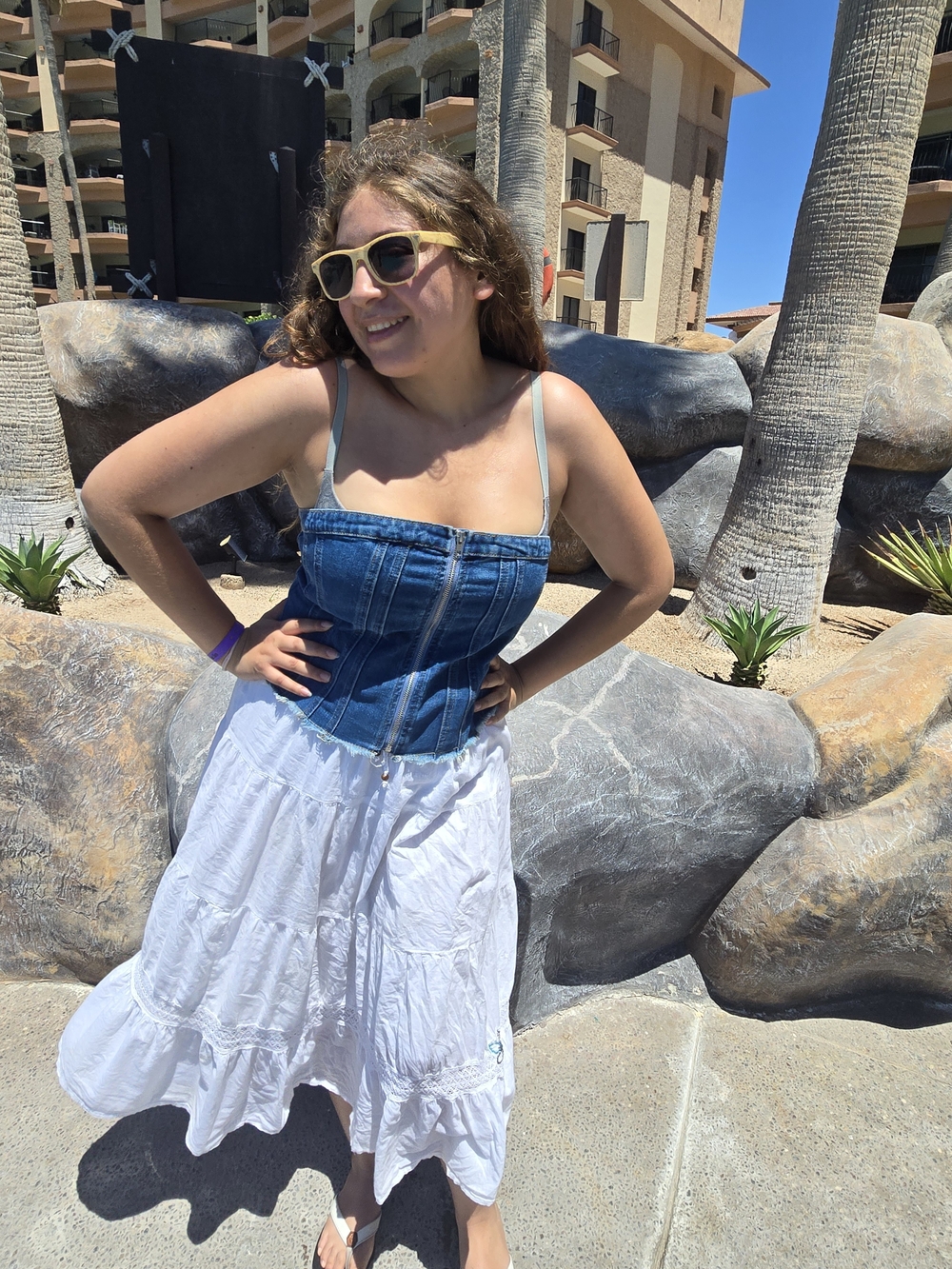 Emerson Lang Denim Corset Top in Light Blue - Picture 1 of 3